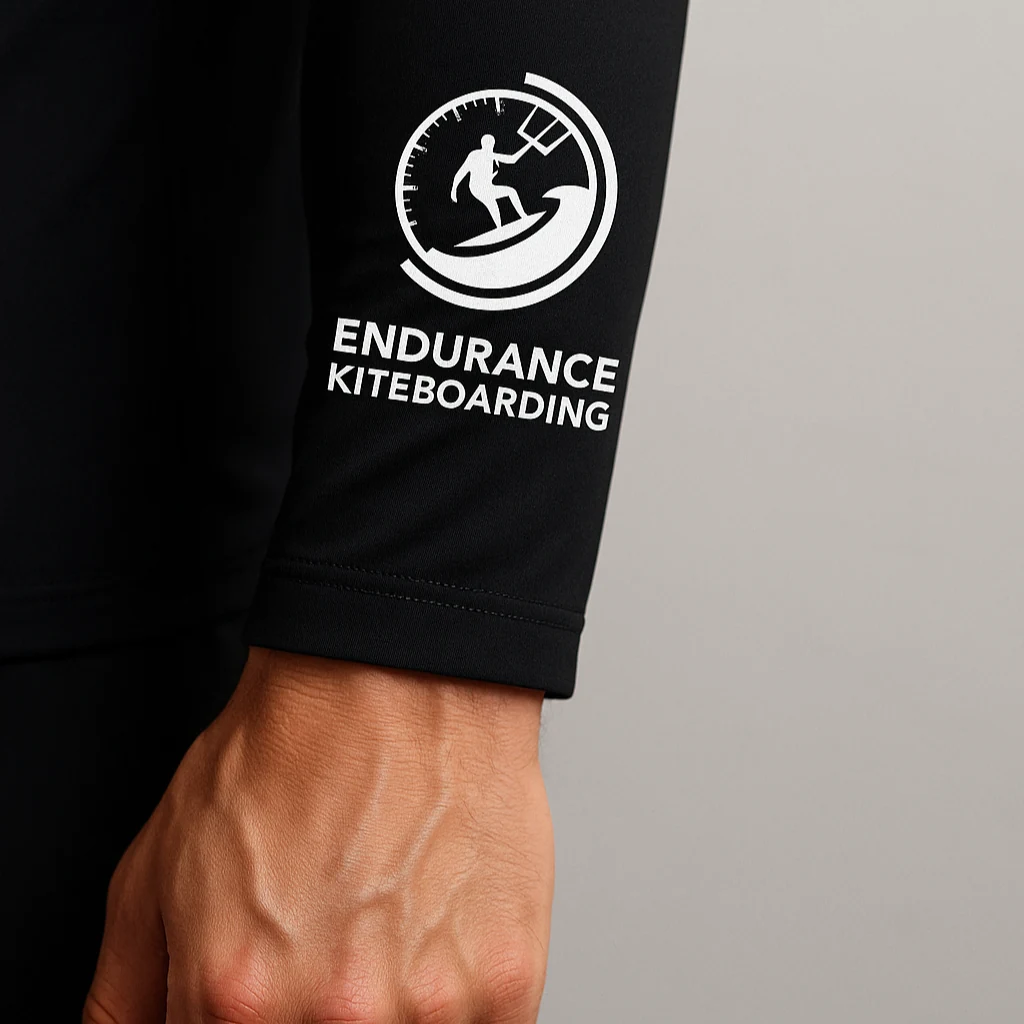 logo endurance kiteboarding blanc sur manche noire